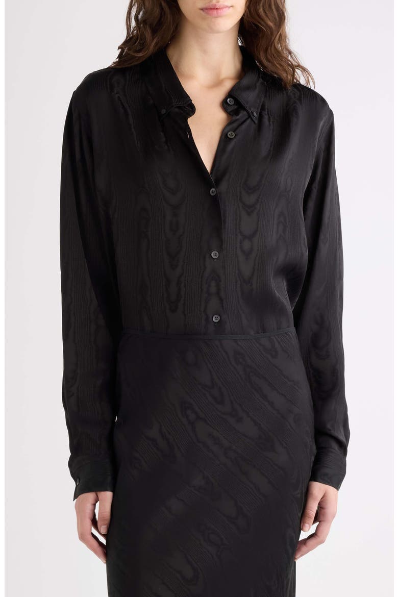 Cheers Moiré Button-Down Shirt, Main, color, BLACK