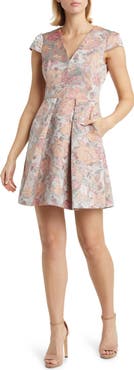 Vince Camuto Floral Jacquard Fit & Flare Dress