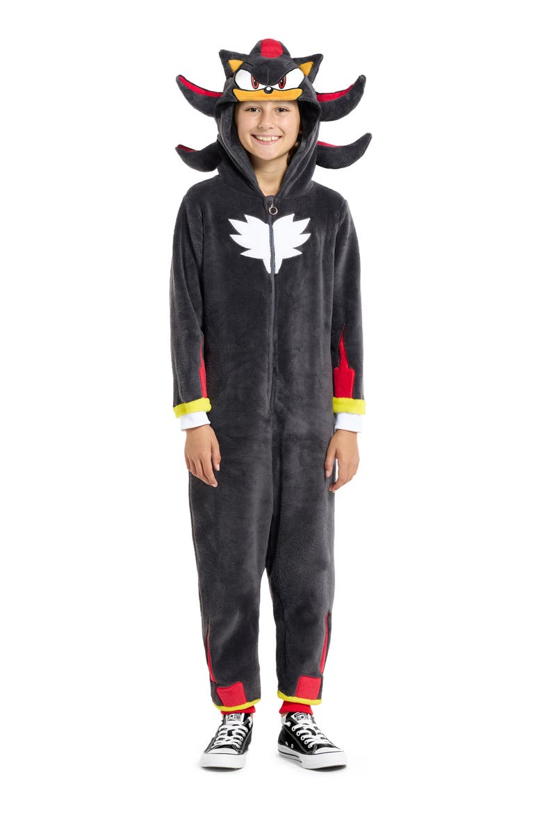 Kids' Shadow Hooded Bodysuit, Main, color, BLACK