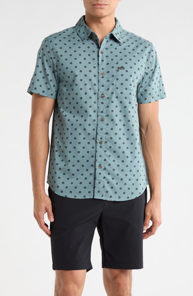 Brixton Charter Short Sleeve Stretch Cotton Blend Button-Up Shirt, Main, color, Micro Street Tile