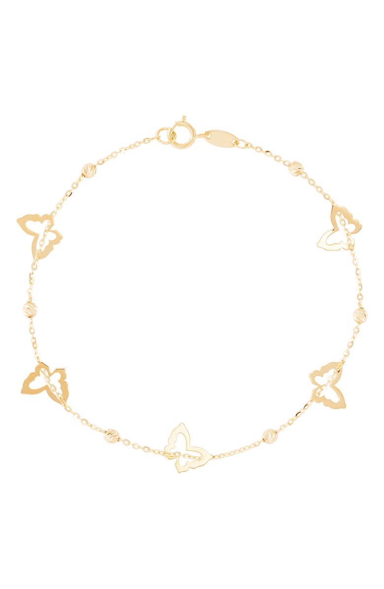 Frankie & Zoe 14K Yellow Gold Butterfly & Bead Station Chain Bracelet, Main, color, Yellow Gold