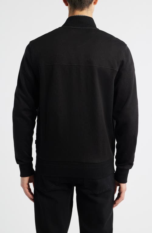 Hugo Boss Boss Shepherd Mixed Media Full Zip Sweatshirt In Black