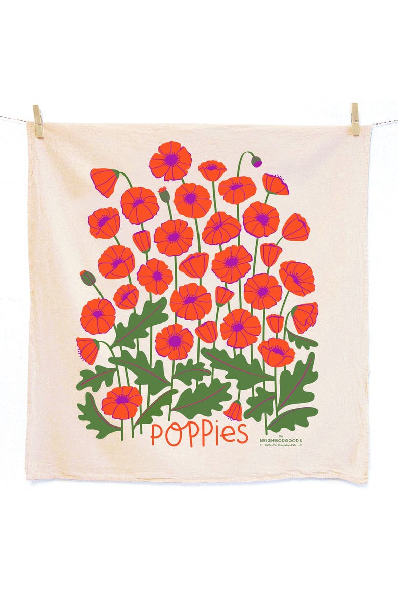 Poppy Dish Towel + Sponge Cloth Gift Set, Main, color, Red