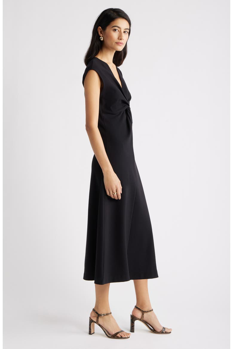 Twist Front Cap Sleeve Midi Dress, Alternate, color, BLACK