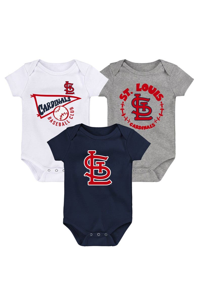 Outerstuff Newborn & Infant Navy/White/Heather Gray St. Louis Cardinals Biggest Little Fan 3-Pack Bodysuit Set, Main, color, Navy