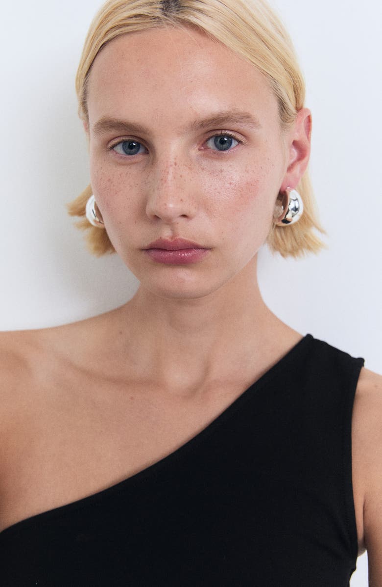 MANGO Ruched One-Shoulder Top, Alternate, color, Black