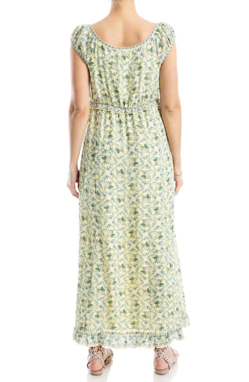 Max Studio Floral Cap Sleeve Empire Waist Maxi Dress In Soft Yellow Leafy Lattice