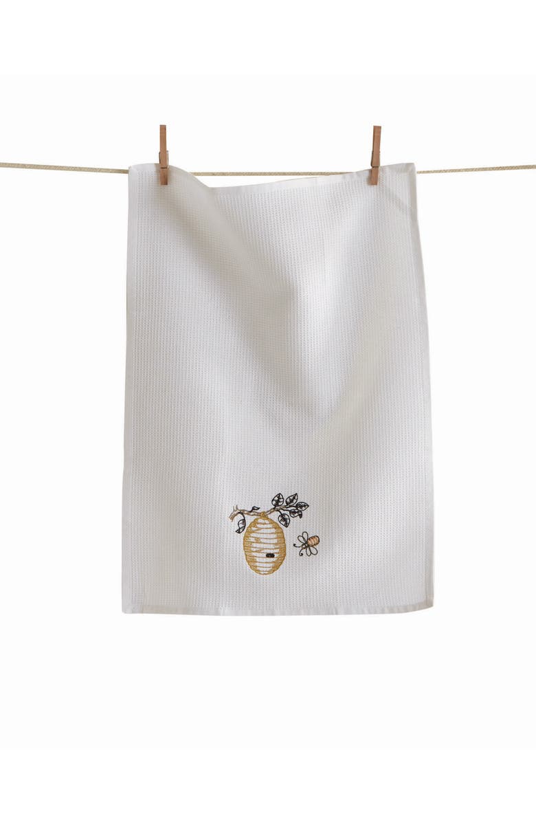 tag Busy Bee Embroidered Waffle Weave Kitchen Towels White Multi, Main, color, White