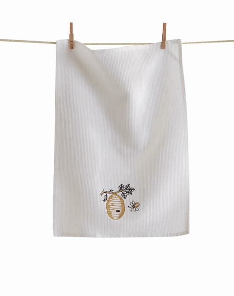 Busy Bee Embroidered Waffle Weave Kitchen Towels White Multi