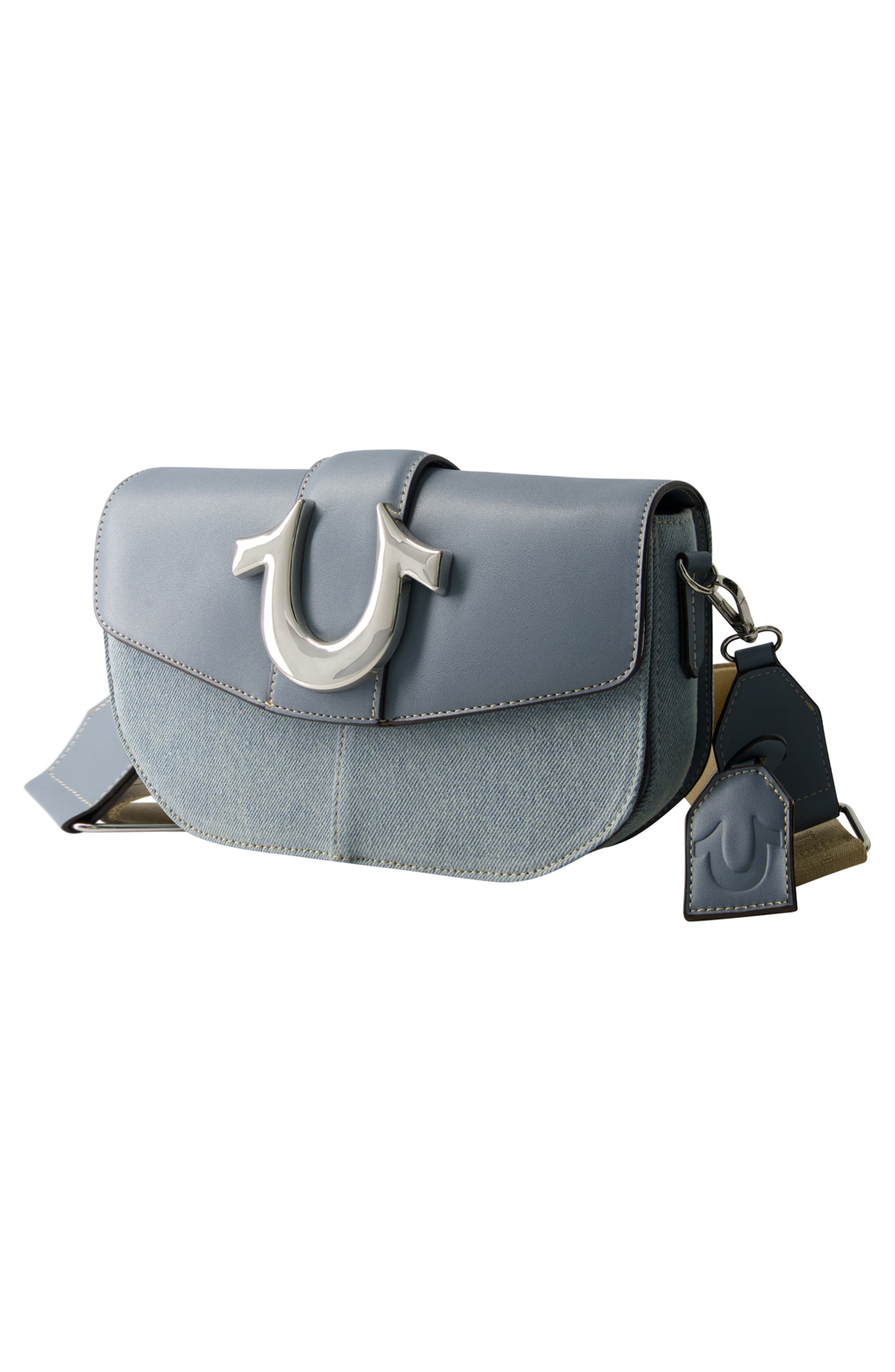 Denim Saddle Bag with Oversized Horseshoe Logo, Alternate, color, BLUE