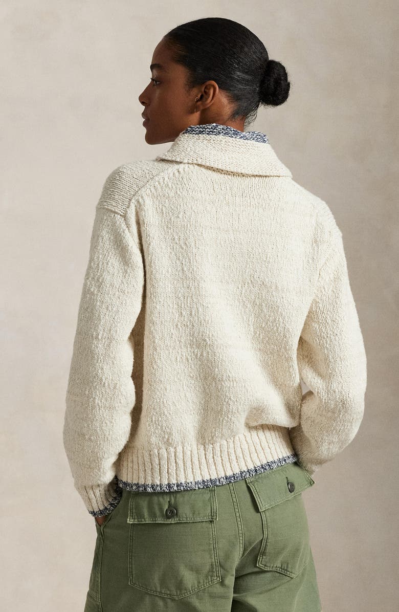 Polo Ralph Lauren Logo Cotton Zip-Up Sweater, Alternate, color, Cream/ Blue Multi