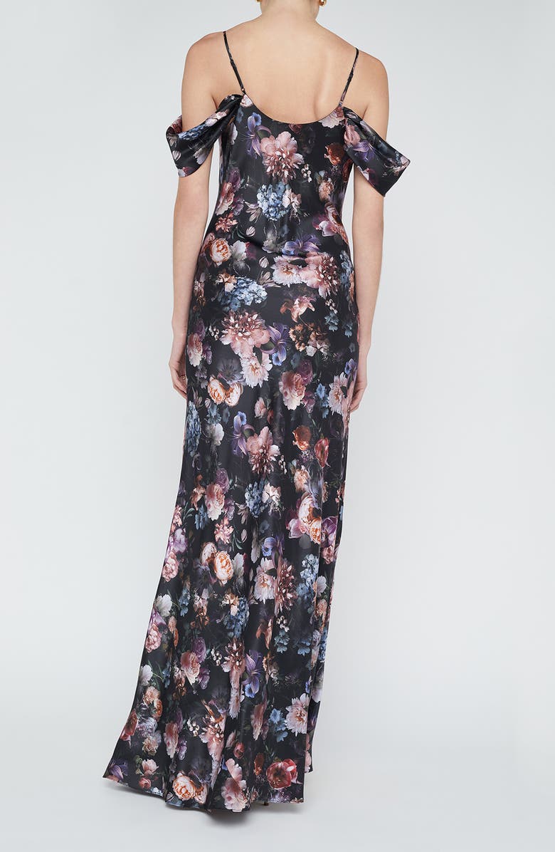 L'AGENCE Kenna Floral Print Cold Shoulder Silk Maxi Dress, Alternate, color, Black Multi Vintage Oil Flower
