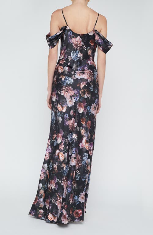 L'agence Kenna Floral Print Cold Shoulder Silk Maxi Dress In Blue