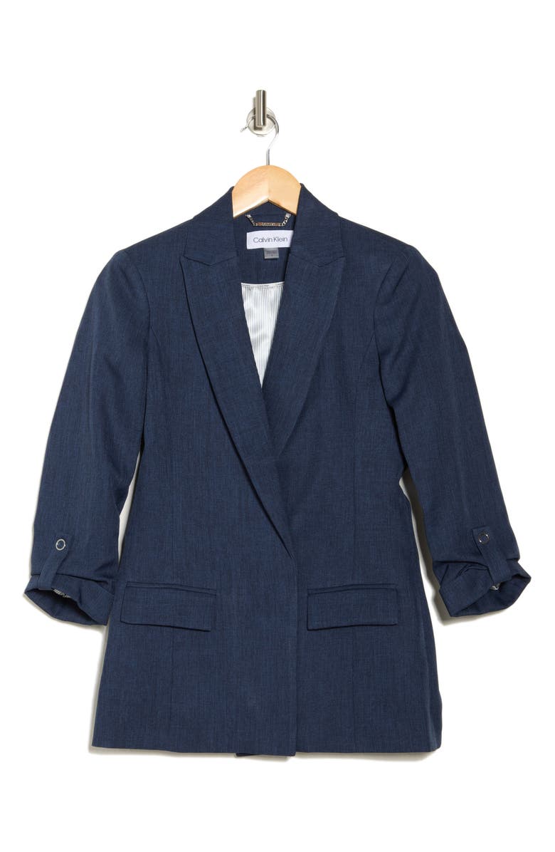 Calvin Klein Open Front Denim Blazer, Alternate, color, Heather Indigo