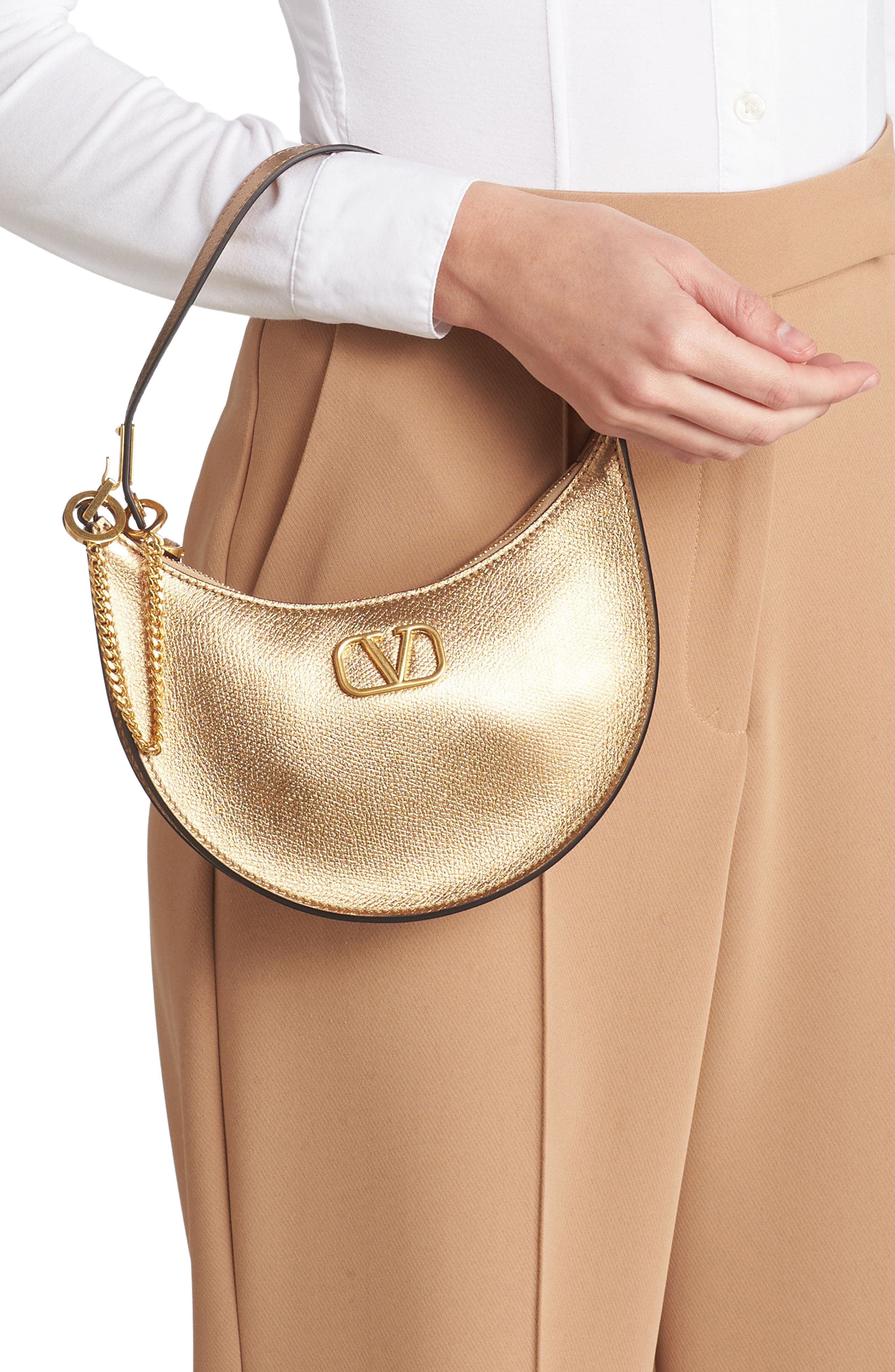 Valentino Garavani Mini VLOGO Metallic Leather Hobo, Alternate, color, 