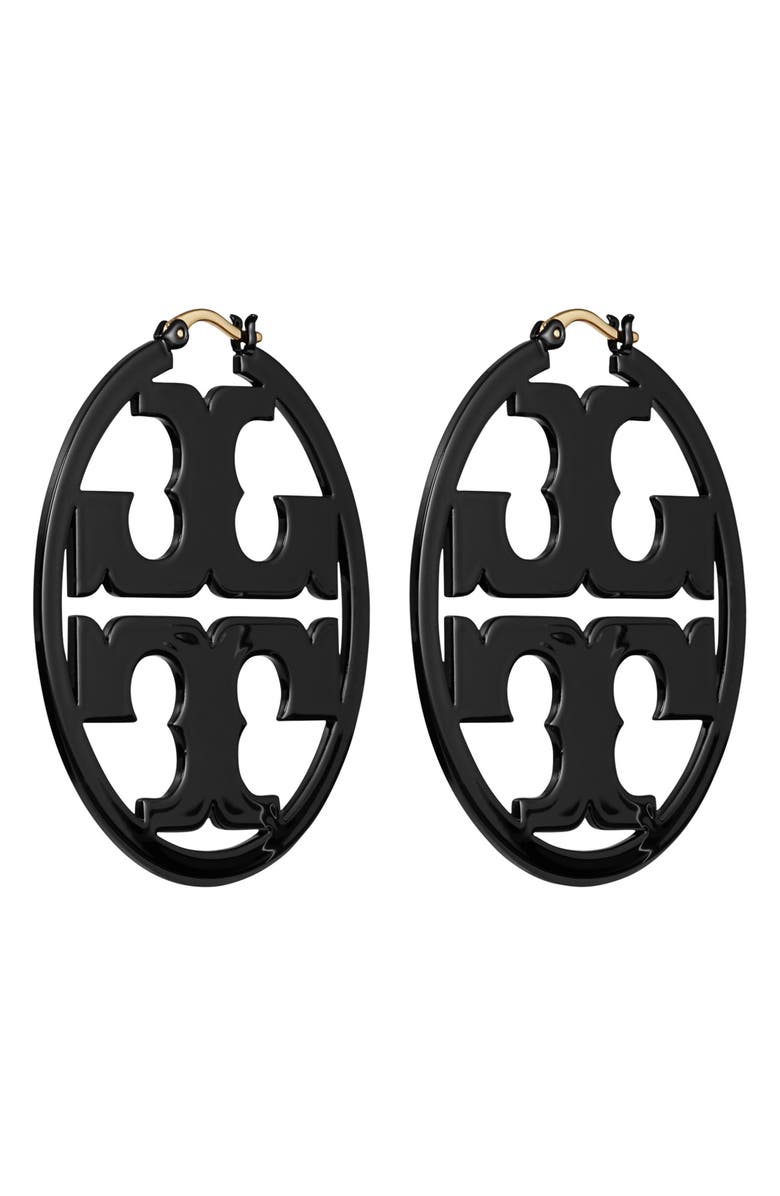Tory Burch Miller Logo Hoop Earrings, Main, color, 