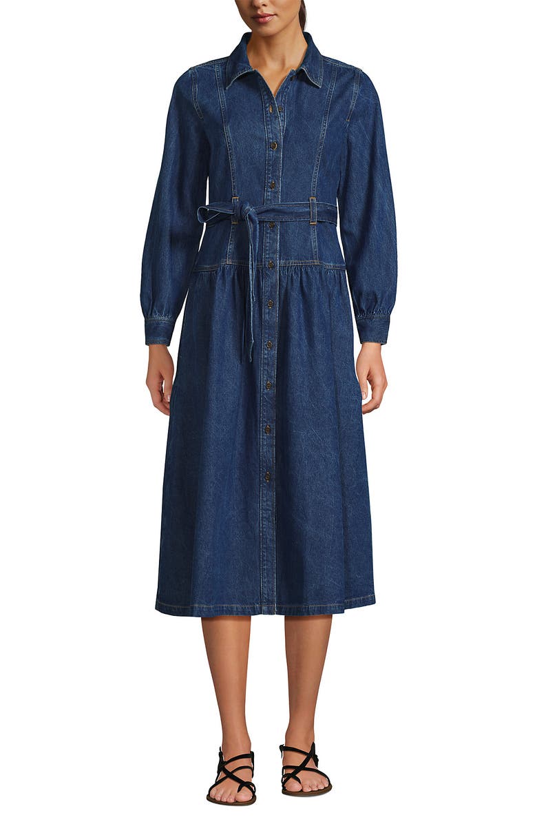 Lands' End Soft Denim Midi Shirt Dress, Alternate, color, Indigo Tide Blue