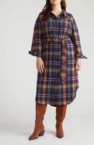 Universal Standard Morgan Long Sleeve Stretch Flannel Midi Shirtdress