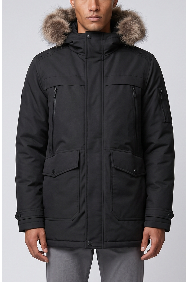 Faux-Fur Hooded Parka with Utility Pockets, Main, color, Black