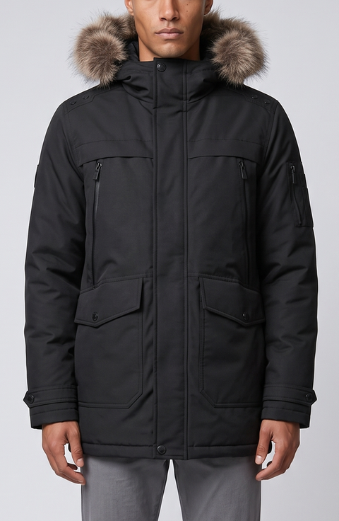 Faux-Fur Hooded Parka with Utility Pockets