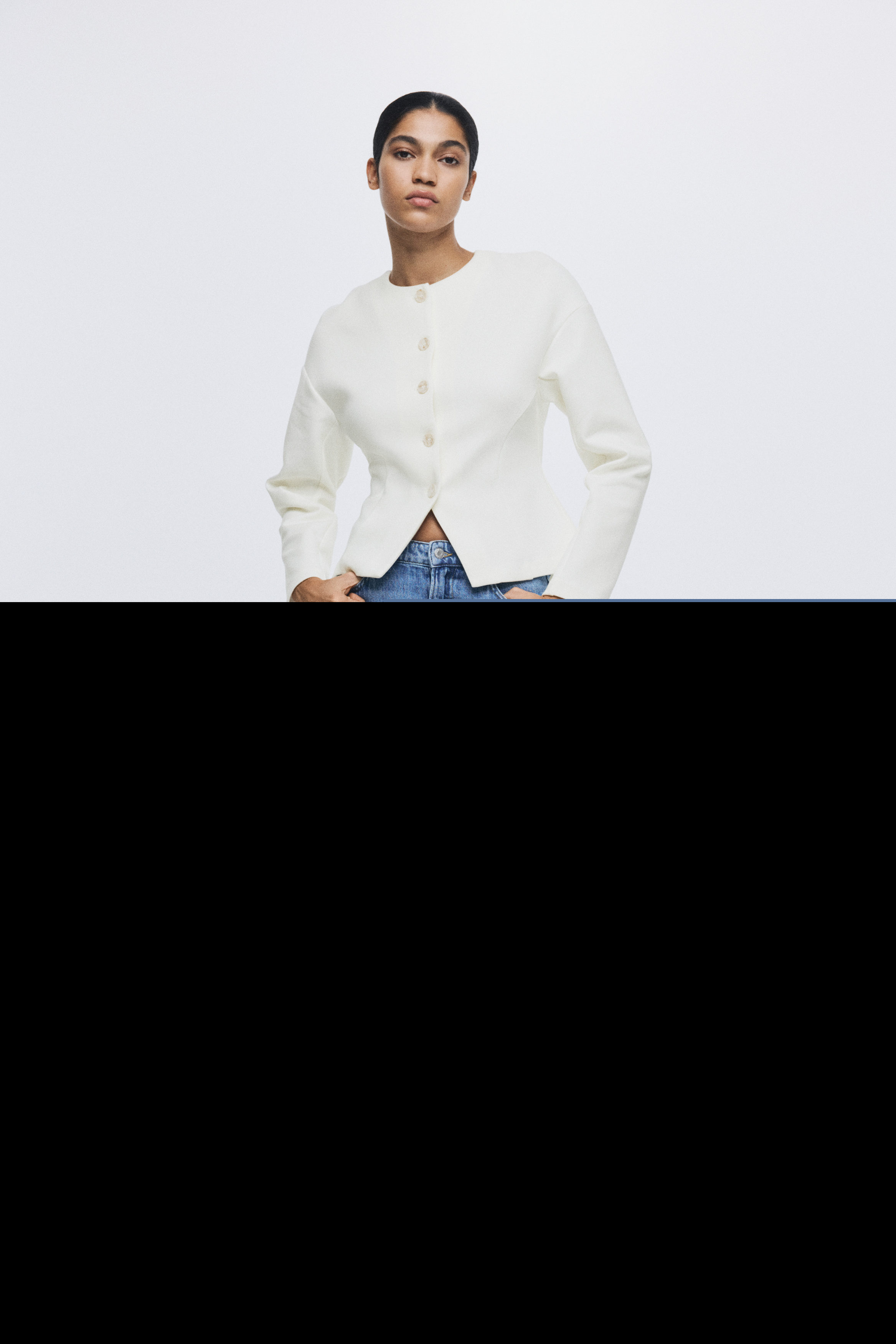 H&M Collarless Scuba Knit Blazer, Alternate, color, White