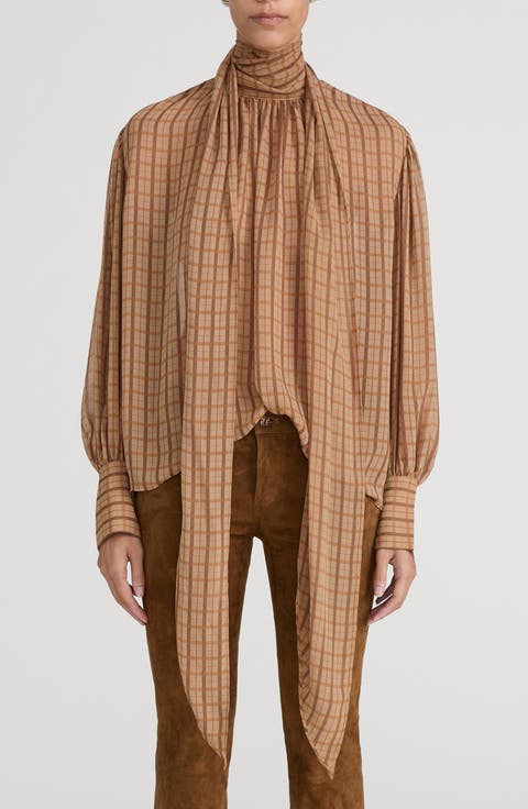 The Lantern Plaid Silk Top