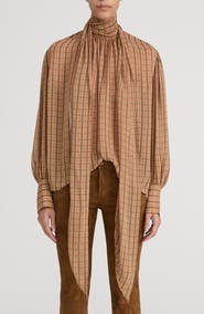 FRAME The Lantern Plaid Silk Top