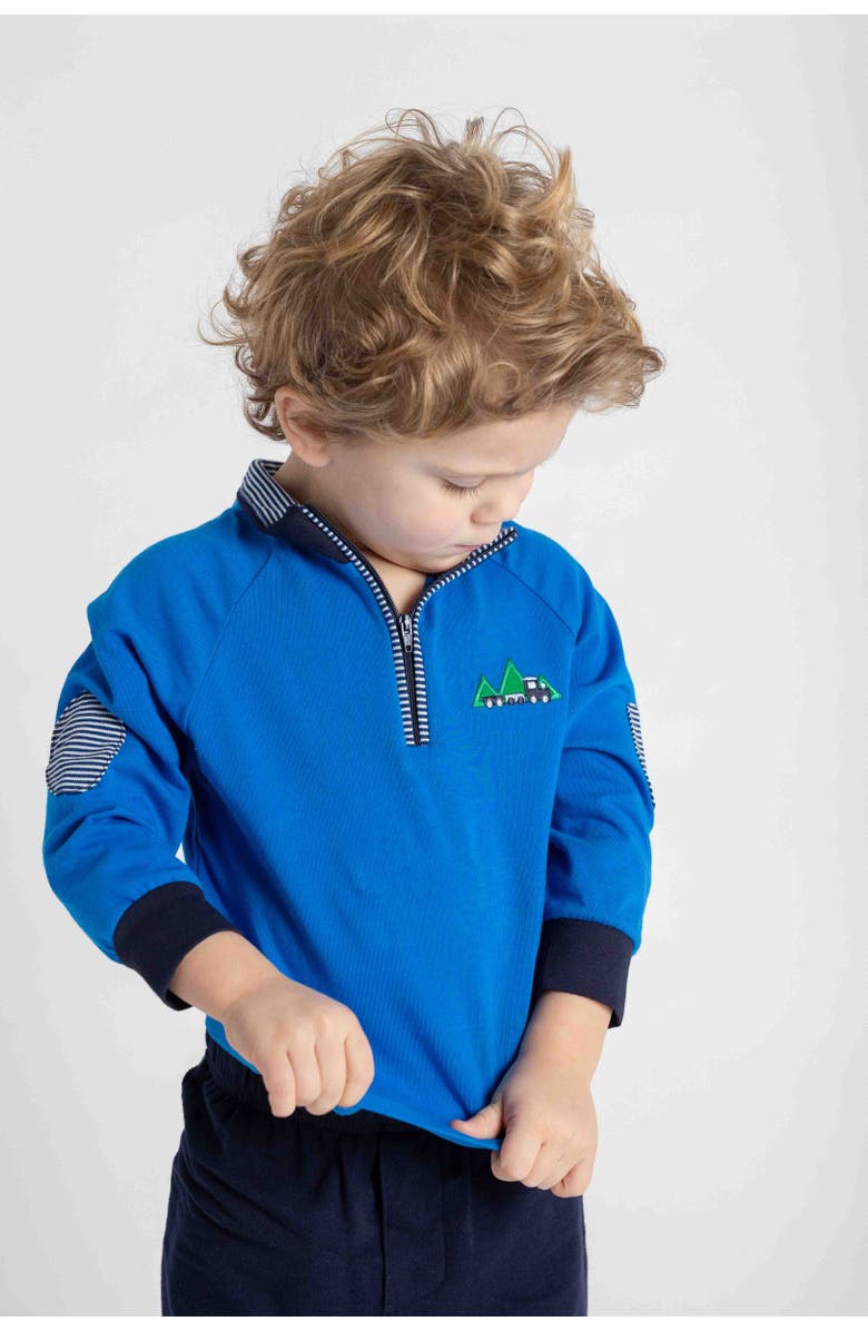 Florence Eiseman Knit Raglan 1/2 Zip Shirt With Train, Alternate, color, Blue