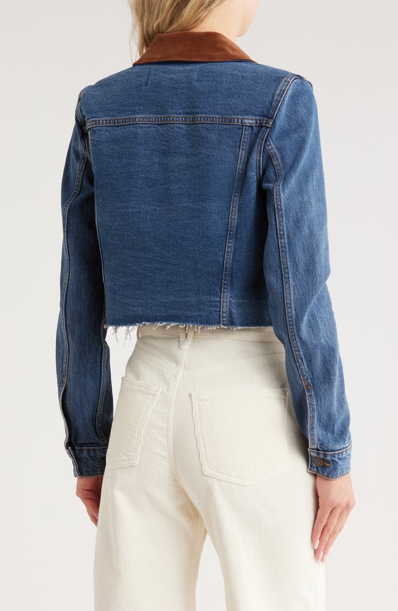 Veronica Beard Cara Corduroy Collar Crop Denim Jacket, Alternate, color, Thriller