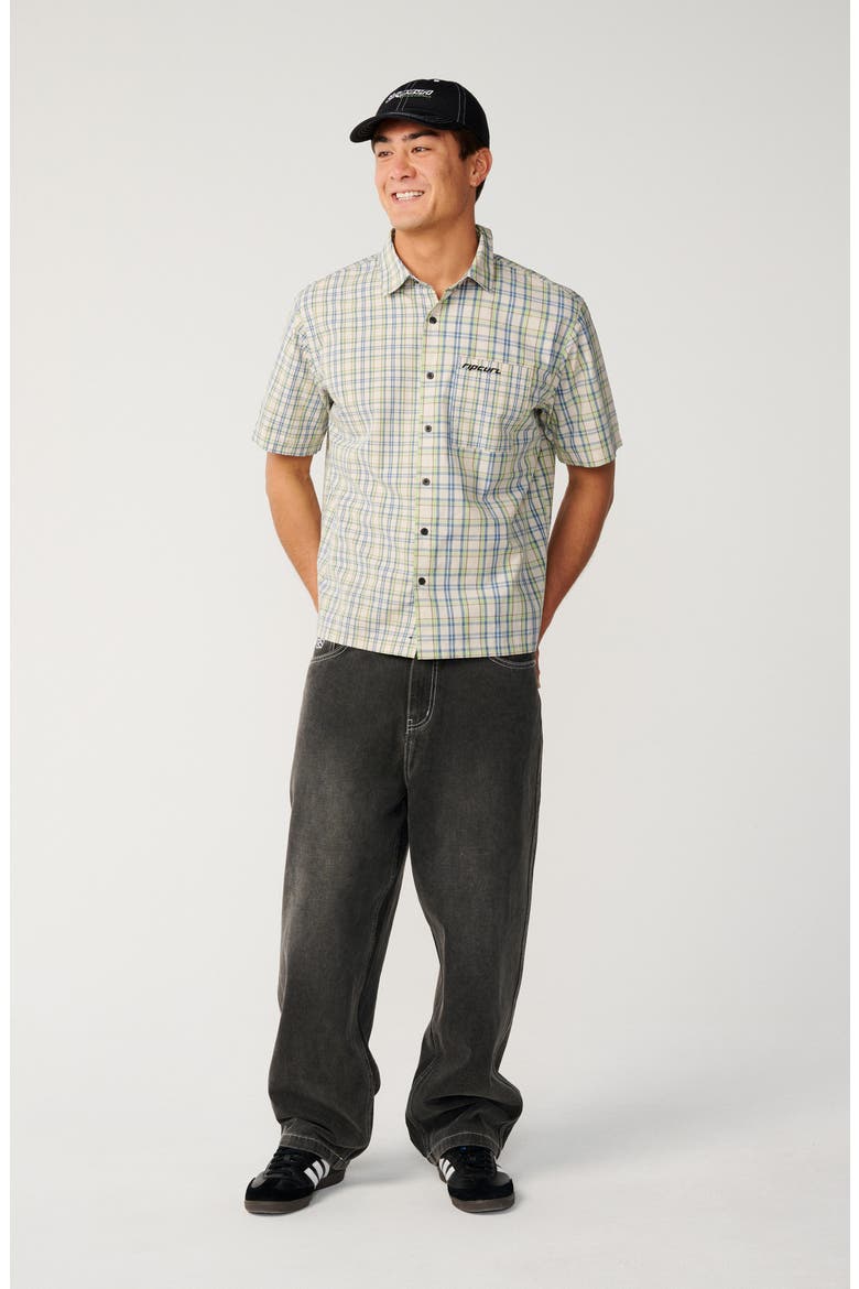 Archive Mix Up Check Short Sleeve Cotton Button-Up Shirt, Alternate, color, VINTAGE WHITE