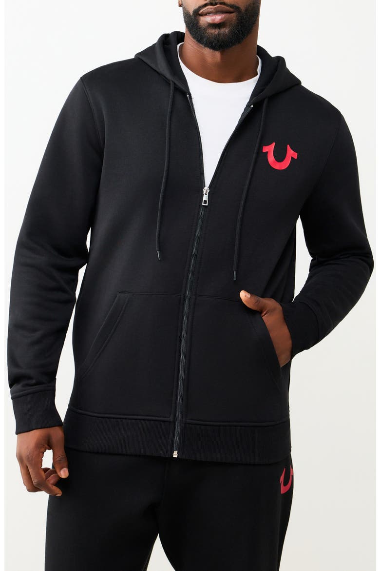 Wreath Buddha Zip Hoodie, Main, color, JET BLACK