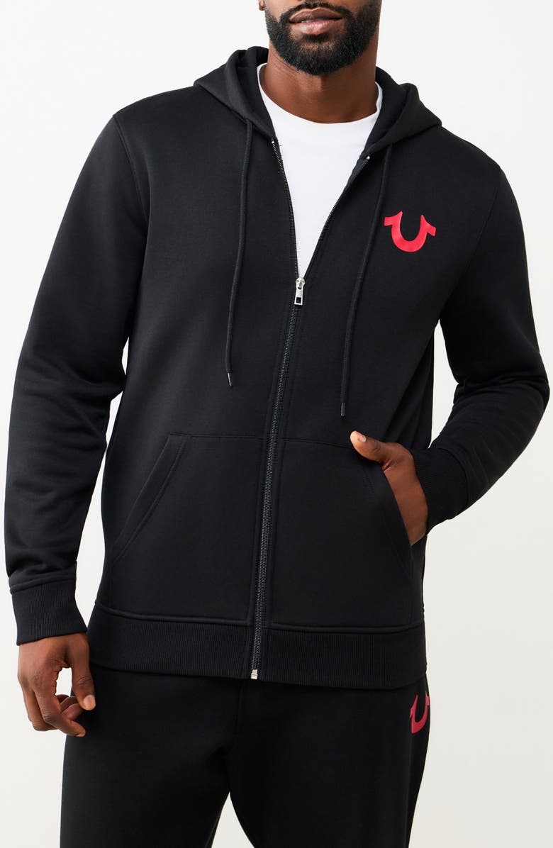 True Religion Wreath Buddha Zip Hoodie, Main, color, Jet Black