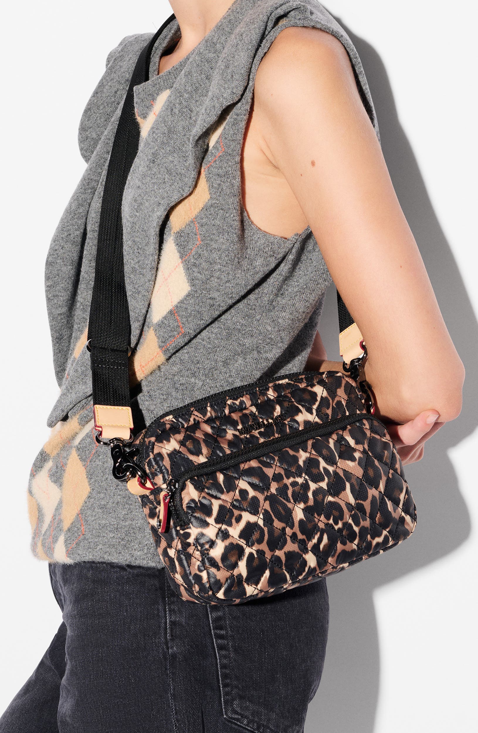 MZ Wallace Small Metro Quilted Nylon Camera Bag, Alternate, color, Leopard