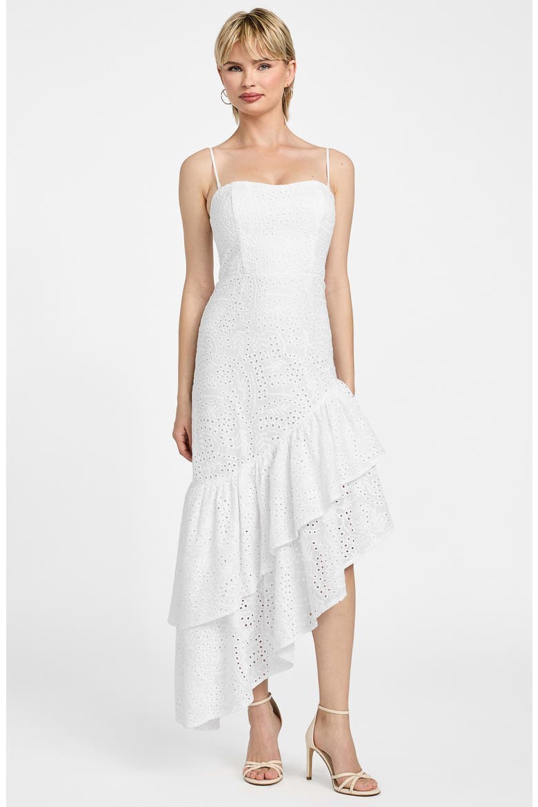 Joyce Embroidered Eyelet Cotton High-Low Dress, Alternate, color, WHITE