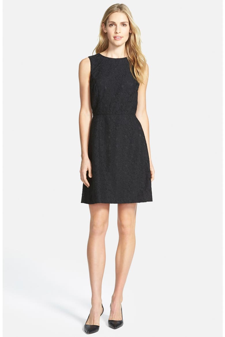 Lace Fit & Flare Dress, Main, color, BLACK