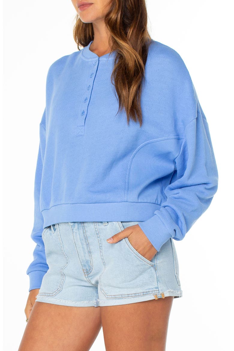 Overcast Relaxed Fit Crop Cotton Henley, Alternate, color, CORNFLOWER