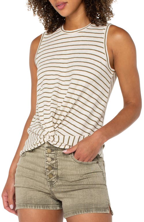 Liverpool Los Angeles Womens Striped Cotton Crewneck Twist Front Sleeveless Top Pxs Xl In Neutral