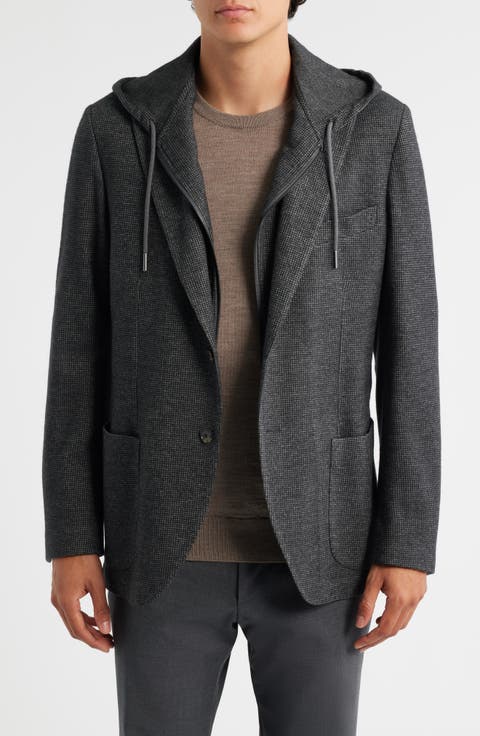 Wolsey Charcoal Grey Microcheck Knit Sport Coat with Removable Hooded Bib
