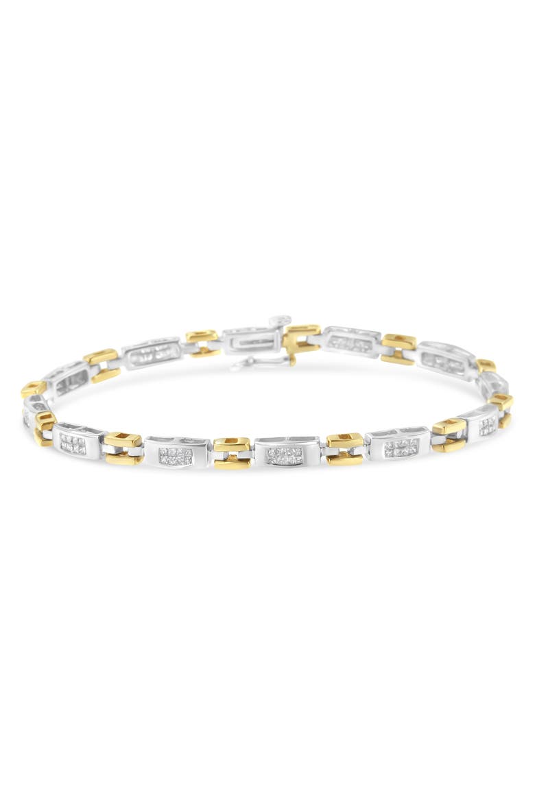 10K Two-Tone Gold Princess Cut Diamond Geo Link Bracelet, Main, color, Yellow