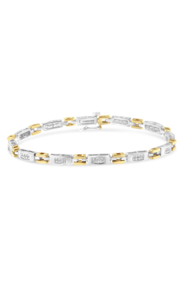 Haus of Brilliance 10K Two-Tone Gold Princess Cut Diamond Geo Link Bracelet, Main, color, Yellow