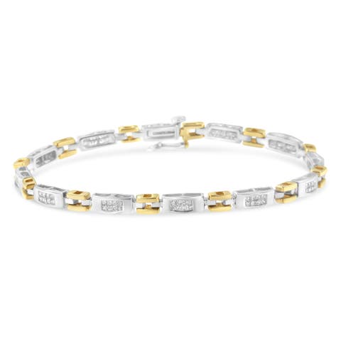 10K Two-Tone Gold Princess Cut Diamond Geo Link Bracelet