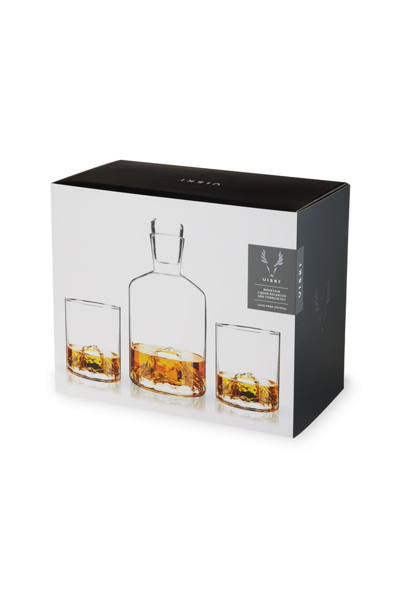 Mountain 3-Piece Crystal Liquor Decanter and Tumbler Set, Alternate, color, Clear