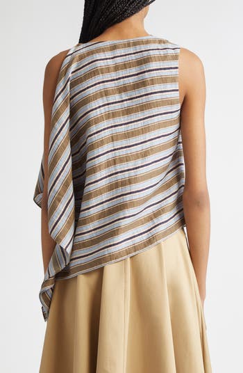 Lota Stripe Side Drape Sleeveless Top