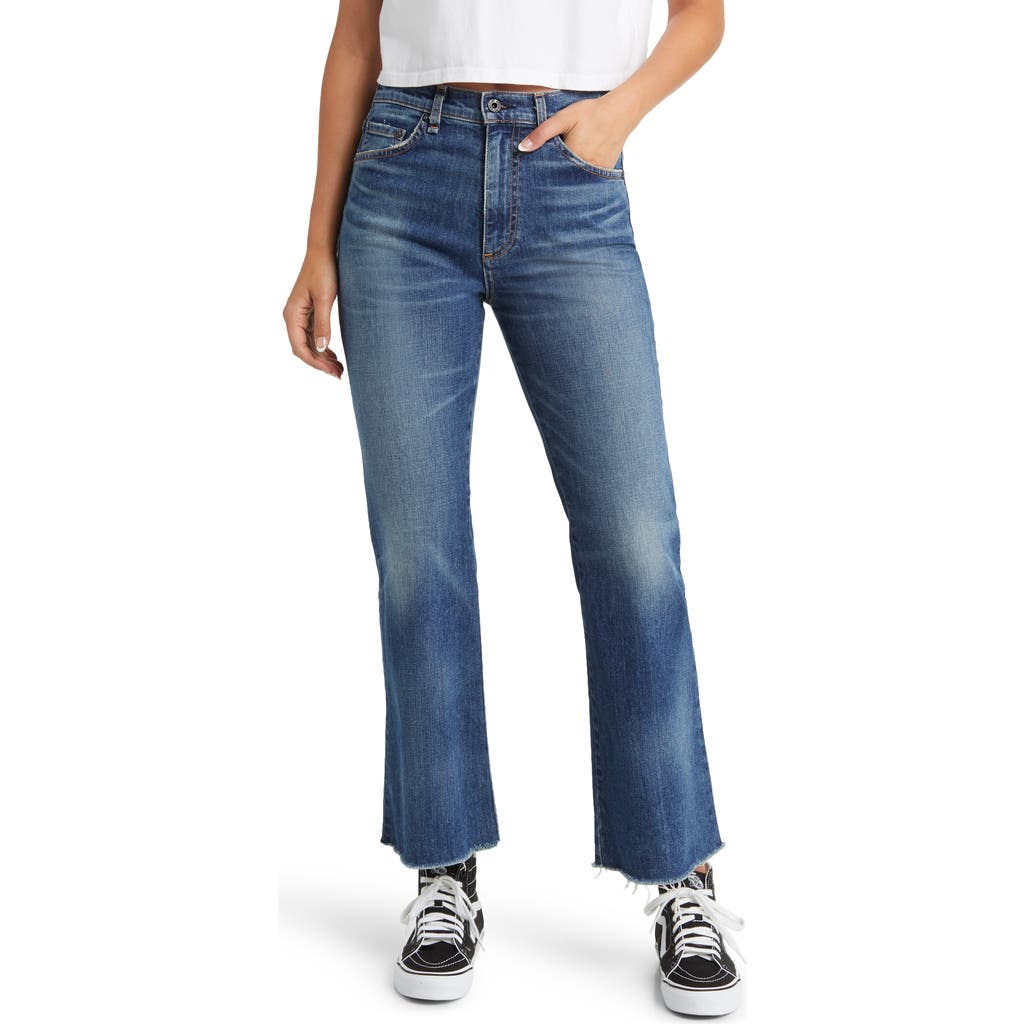 Askk Ny Geek Raw Hem Ankle Flare Jeans In Brown