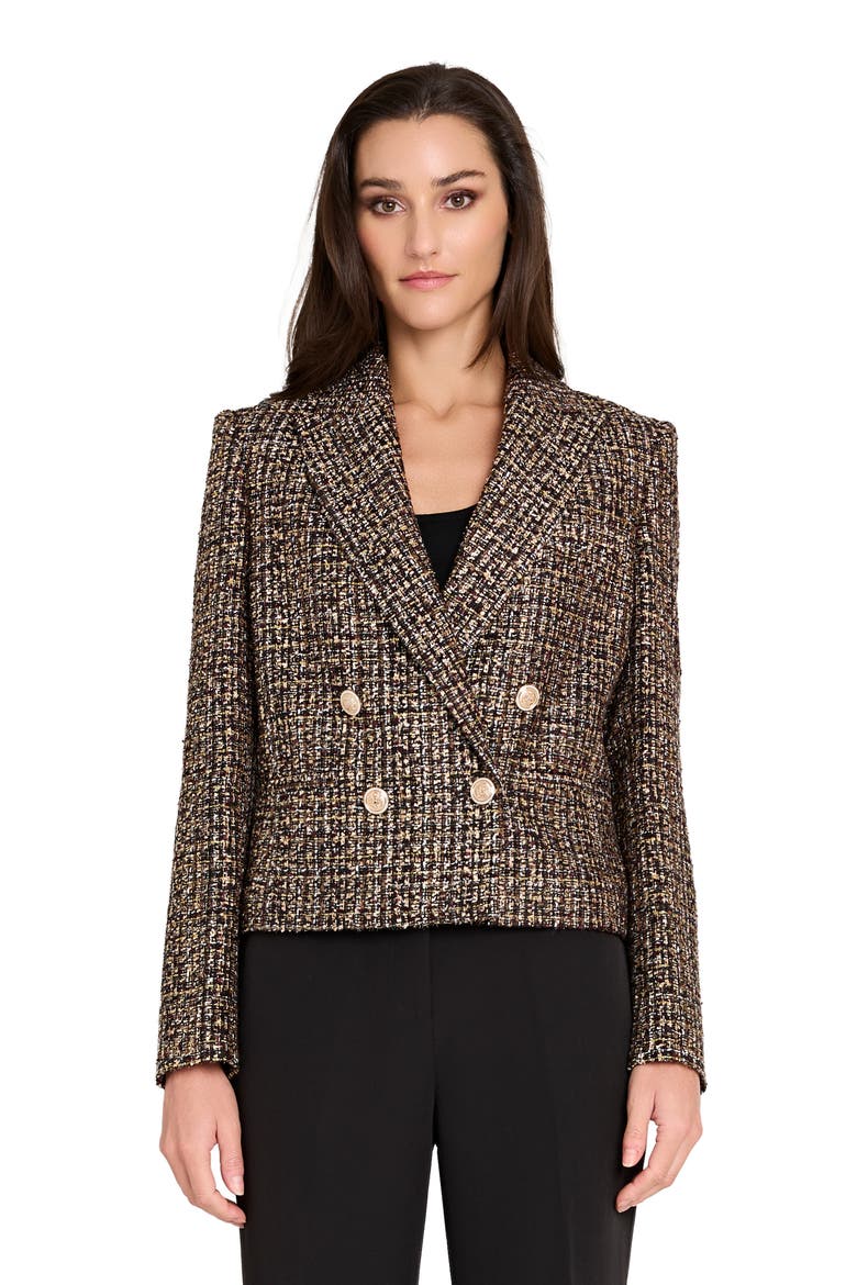 Metallic Double Breasted Bouclé Crop Jacket, Alternate, color, BLACK ESPRESSO