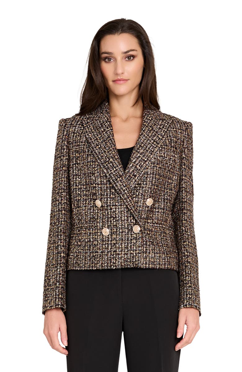 Tahari ASL Metallic Double Breasted Bouclé Crop Jacket, Alternate, color, Black Espresso