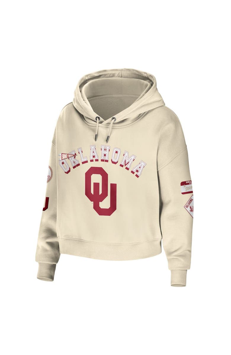 WEAR by Erin Andrews Women's WEAR by Erin Andrews Cream Oklahoma Sooners Mixed Media Cropped Pullover Hoodie, Alternate, color, 