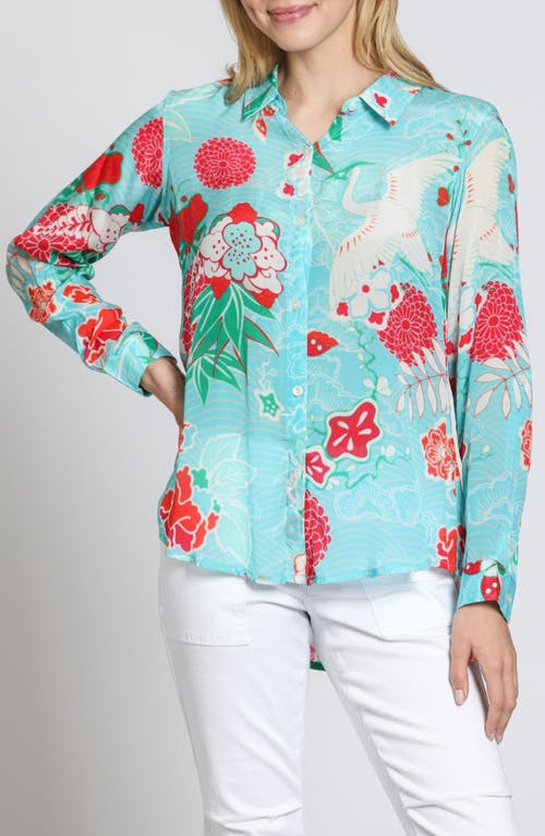 Apny Print Button-up Shirt In Turquoise Multi