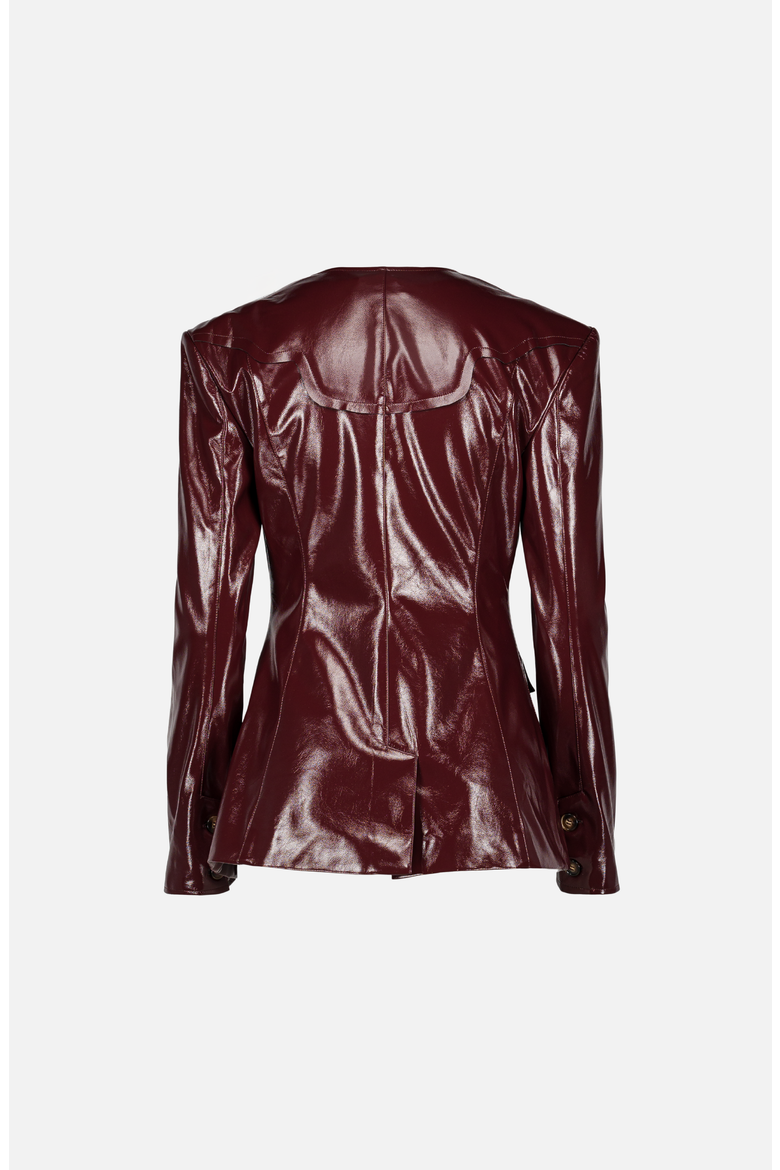 Sculptural Faux Leather Suit Jacket, Alternate, color, Burgundy