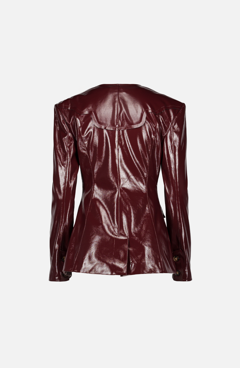 SAEMDI Sculptural Faux Leather Suit Jacket, Alternate, color, Burgundy